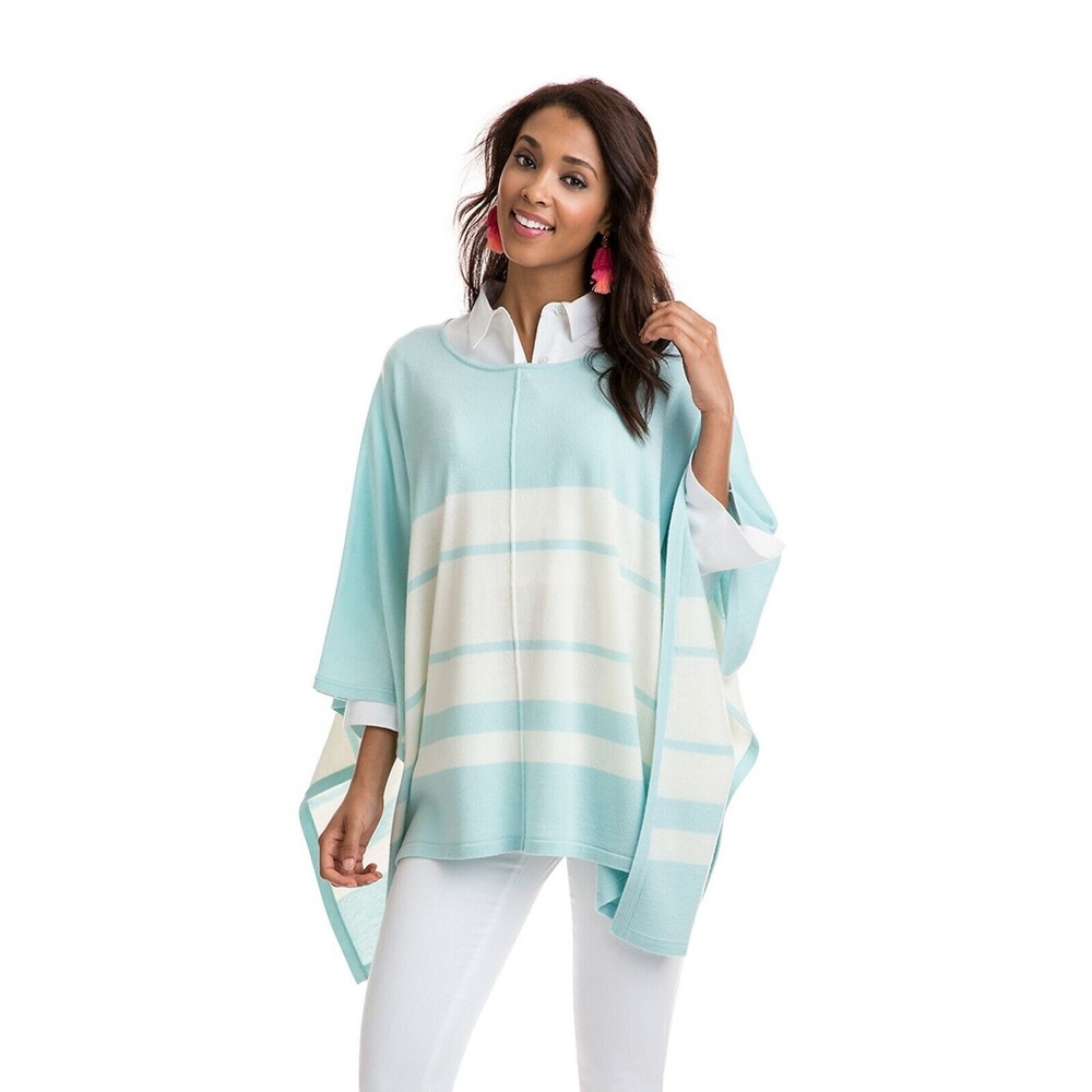 Vineyard Vines women's Striped Sweater Poncho cashmere Blue white Size XS‎ Small